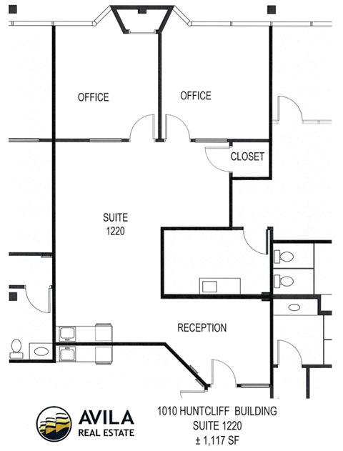 Floor plan for studio, 1117 sqft